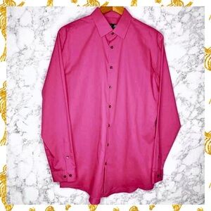JF J. Ferrar Men’s Slim Fit Pink Button Up Dress Shirt Size Large